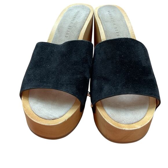 Veronica Beard Hannalee‎ Suede/Wood Clog Platform Sandal  Black 9 - Picture 4 of 8